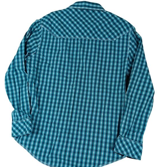 Rock & Roll Cowboy Western Shirt Mens Large Teal Check Western Rodeo Cowboy Snap - Picture 2 of 12